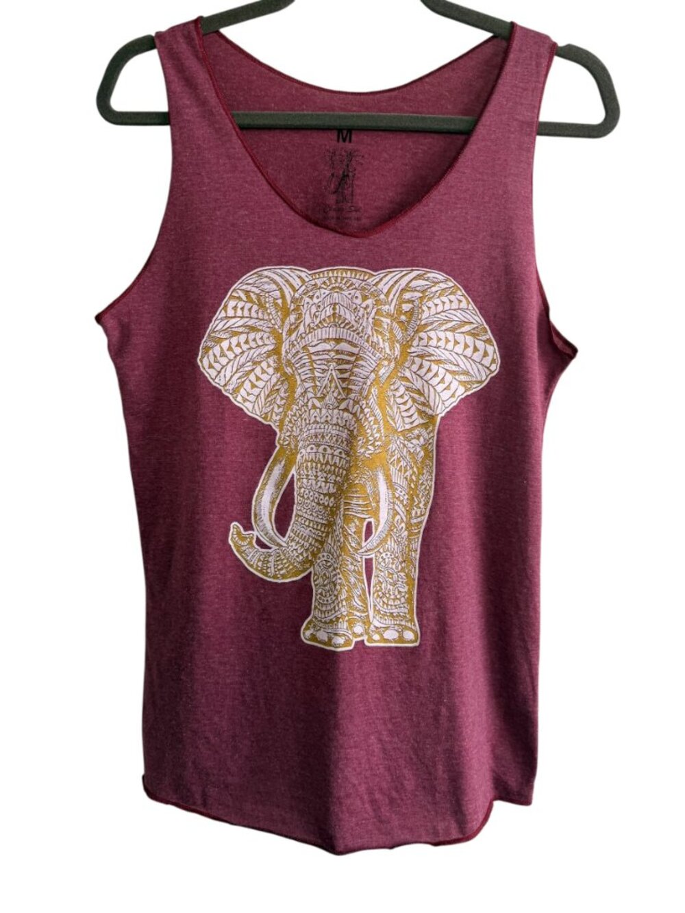 Chang Suk Burgundy Mandala Elephant Graphic Tank Top Size M Made in Thailand